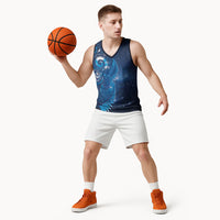 Aotearoa New Zealand New Year Basketball Jersey Tribal Koru Tattoo Blue Galaxy Maori Silver Fern