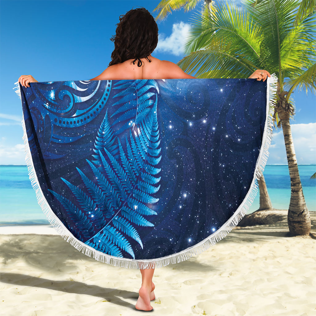 Aotearoa New Zealand New Year Beach Blanket Tribal Koru Tattoo Blue Galaxy Maori Silver Fern LT03 - Polynesian Pride