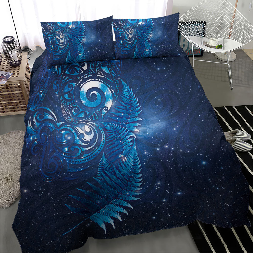 Aotearoa New Zealand New Year Bedding Set Tribal Koru Tattoo Blue Galaxy Maori Silver Fern LT03 - Polynesian Pride