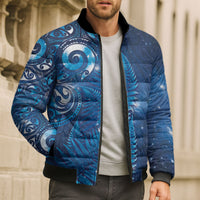 Aotearoa New Zealand New Year Bomber Puffer Jacket Tribal Koru Tattoo Blue Galaxy Maori Silver Fern LT03 - Polynesian Pride
