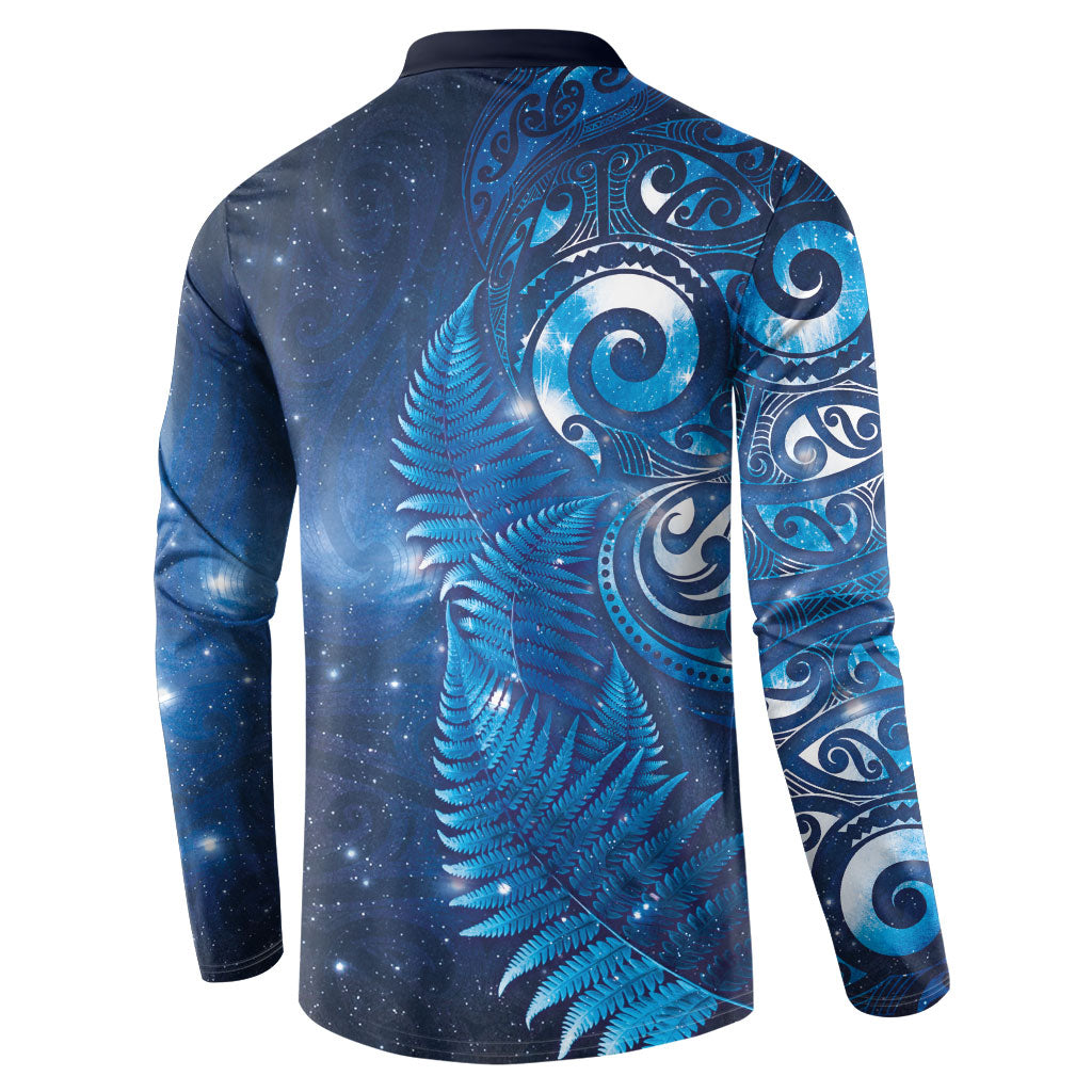 Aotearoa New Zealand New Year Button Sweatshirt Tribal Koru Tattoo Blue Galaxy Maori Silver Fern LT03 - Polynesian Pride