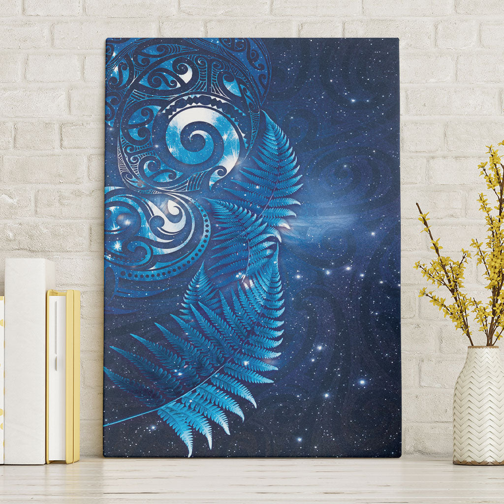 Aotearoa New Zealand New Year Canvas Wall Art Tribal Koru Tattoo Blue Galaxy Maori Silver Fern LT03 Without Frame Blue - Polynesian Pride