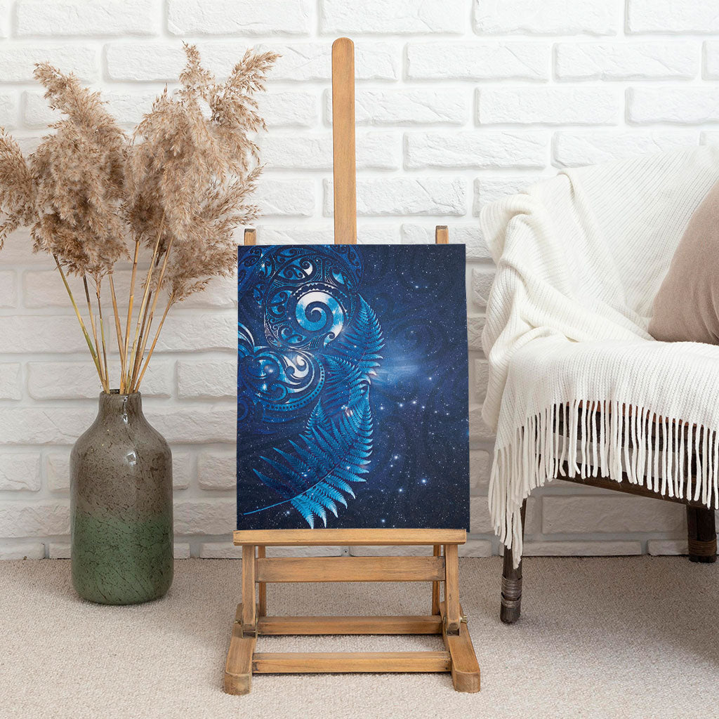 Aotearoa New Zealand New Year Canvas Wall Art Tribal Koru Tattoo Blue Galaxy Maori Silver Fern LT03 - Polynesian Pride