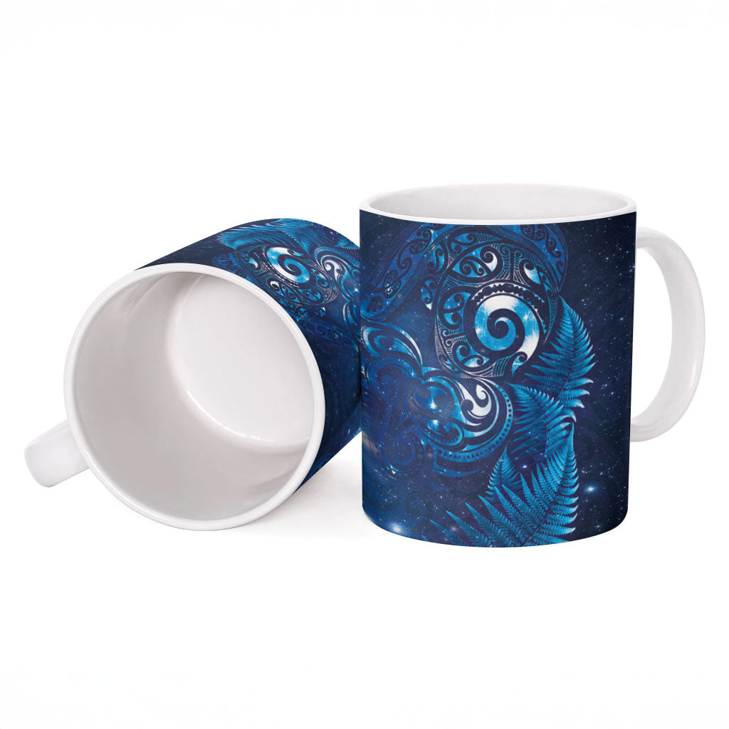 Aotearoa New Zealand New Year Ceramic Mug Tribal Koru Tattoo Blue Galaxy Maori Silver Fern LT03 - Polynesian Pride