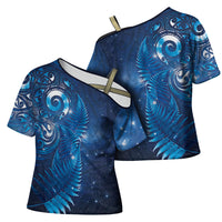 Aotearoa New Zealand New Year Cross Shoulder Shirt Tribal Koru Tattoo Blue Galaxy Maori Silver Fern