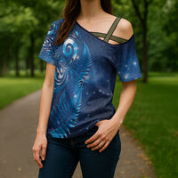 Aotearoa New Zealand New Year Cross Shoulder Shirt Tribal Koru Tattoo Blue Galaxy Maori Silver Fern