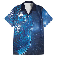 Aotearoa New Zealand New Year Family Matching Mermaid Dress and Hawaiian Shirt Tribal Koru Tattoo Blue Galaxy Maori Silver Fern LT03 Dad's Shirt - Short Sleeve Blue - Polynesian Pride