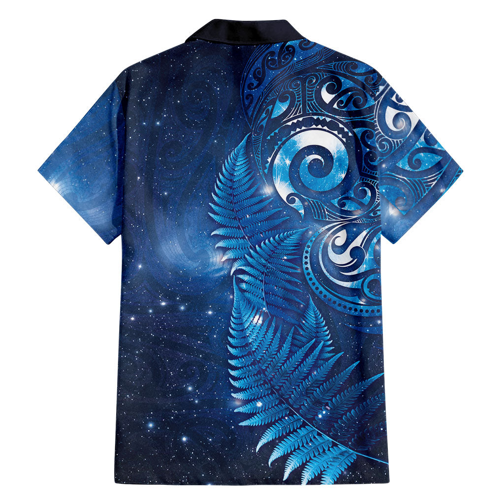 Aotearoa New Zealand New Year Family Matching Puletasi and Hawaiian Shirt Tribal Koru Tattoo Blue Galaxy Maori Silver Fern LT03 - Polynesian Pride