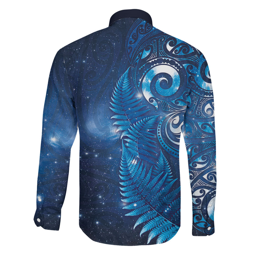 Aotearoa New Zealand New Year Family Matching Puletasi and Hawaiian Shirt Tribal Koru Tattoo Blue Galaxy Maori Silver Fern LT03 - Polynesian Pride