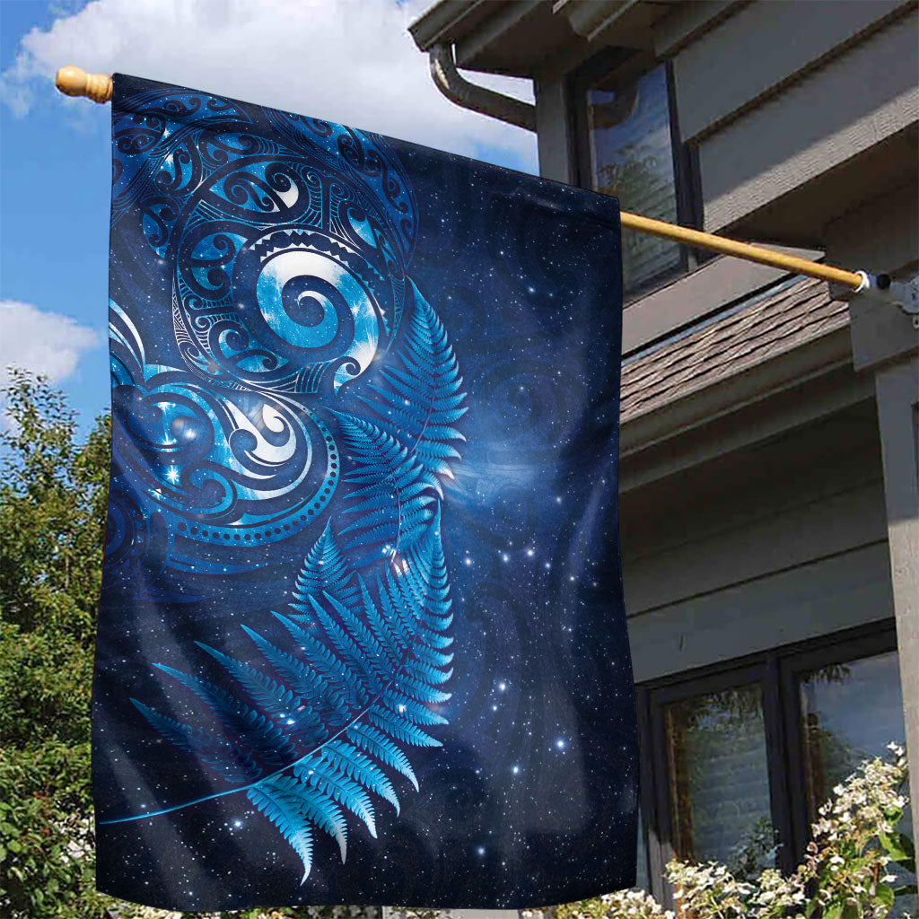 Aotearoa New Zealand New Year Garden Flag Tribal Koru Tattoo Blue Galaxy Maori Silver Fern