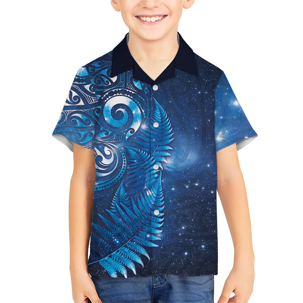 Aotearoa New Zealand New Year Hawaiian Shirt Tribal Koru Tattoo Blue Galaxy Maori Silver Fern