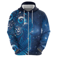 Aotearoa New Zealand New Year Hoodie Tribal Koru Tattoo Blue Galaxy Maori Silver Fern