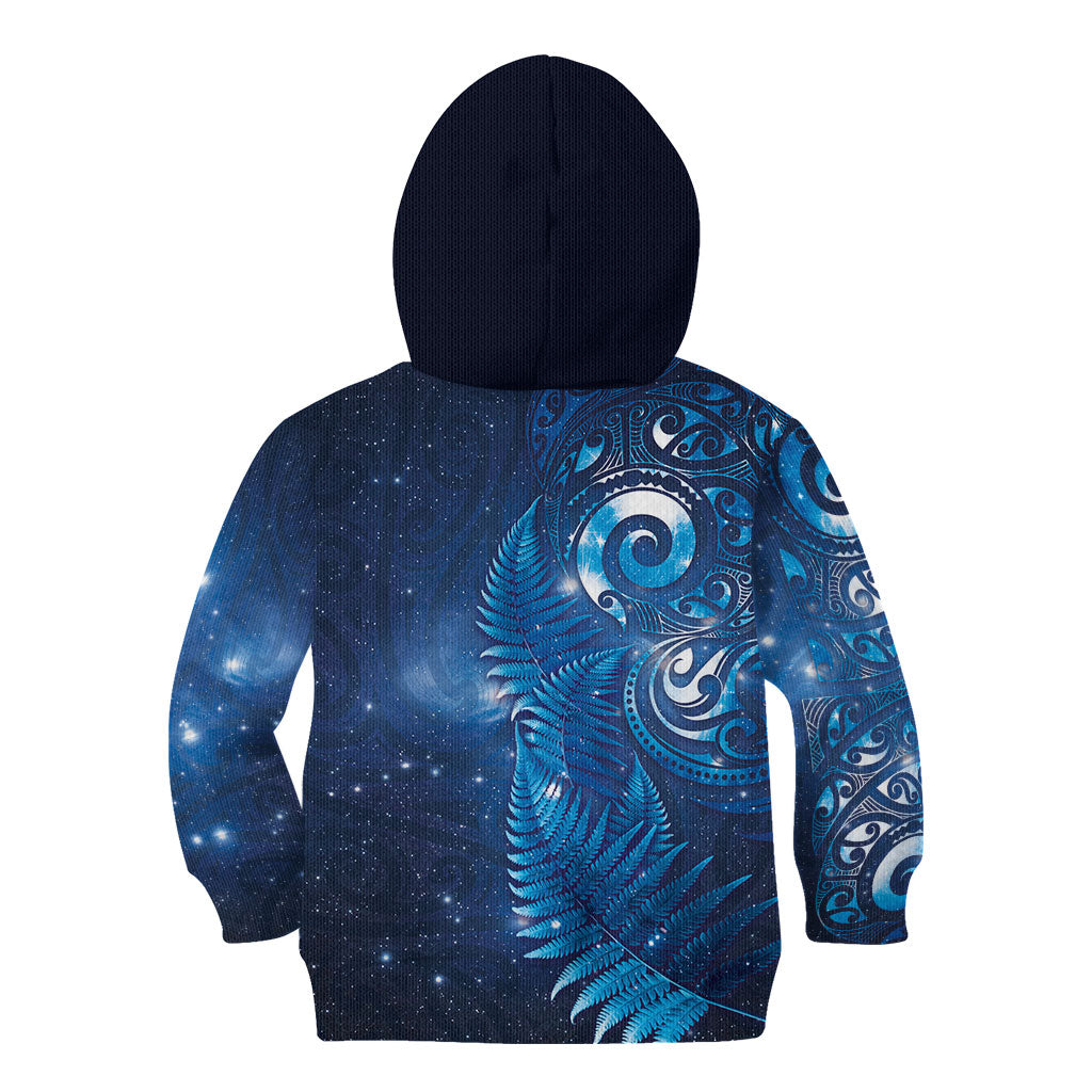 Aotearoa New Zealand New Year Kid Hoodie Tribal Koru Tattoo Blue Galaxy Maori Silver Fern LT03 - Polynesian Pride