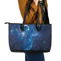 Aotearoa New Zealand New Year Leather Tote Bag Tribal Koru Tattoo Blue Galaxy Maori Silver Fern