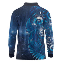 Aotearoa New Zealand New Year Long Sleeve Polo Shirt Tribal Koru Tattoo Blue Galaxy Maori Silver Fern LT03 - Polynesian Pride