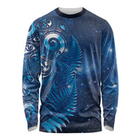 Aotearoa New Zealand New Year Long Sleeve Shirt Tribal Koru Tattoo Blue Galaxy Maori Silver Fern