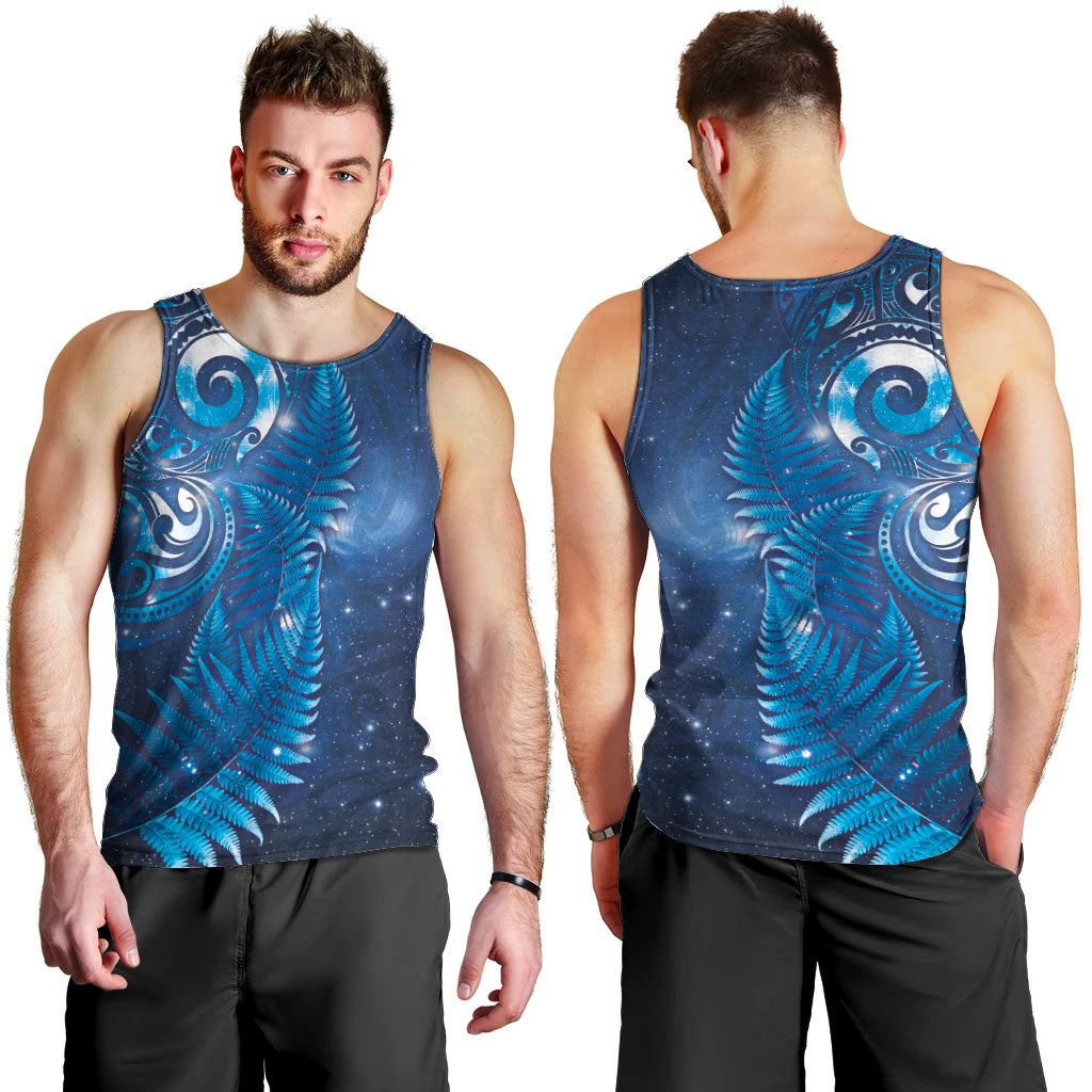 Aotearoa New Zealand New Year Men Tank Top Tribal Koru Tattoo Blue Galaxy Maori Silver Fern