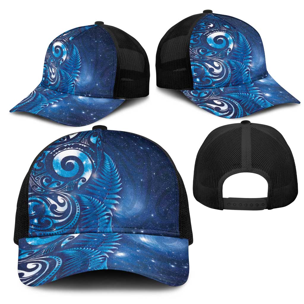 Aotearoa New Zealand New Year Mesh Trucker Cap Tribal Koru Tattoo Blue Galaxy Maori Silver Fern LT03 - Polynesian Pride