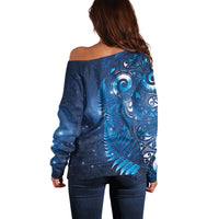 Aotearoa New Zealand New Year Off Shoulder Sweater Tribal Koru Tattoo Blue Galaxy Maori Silver Fern LT03 - Polynesian Pride