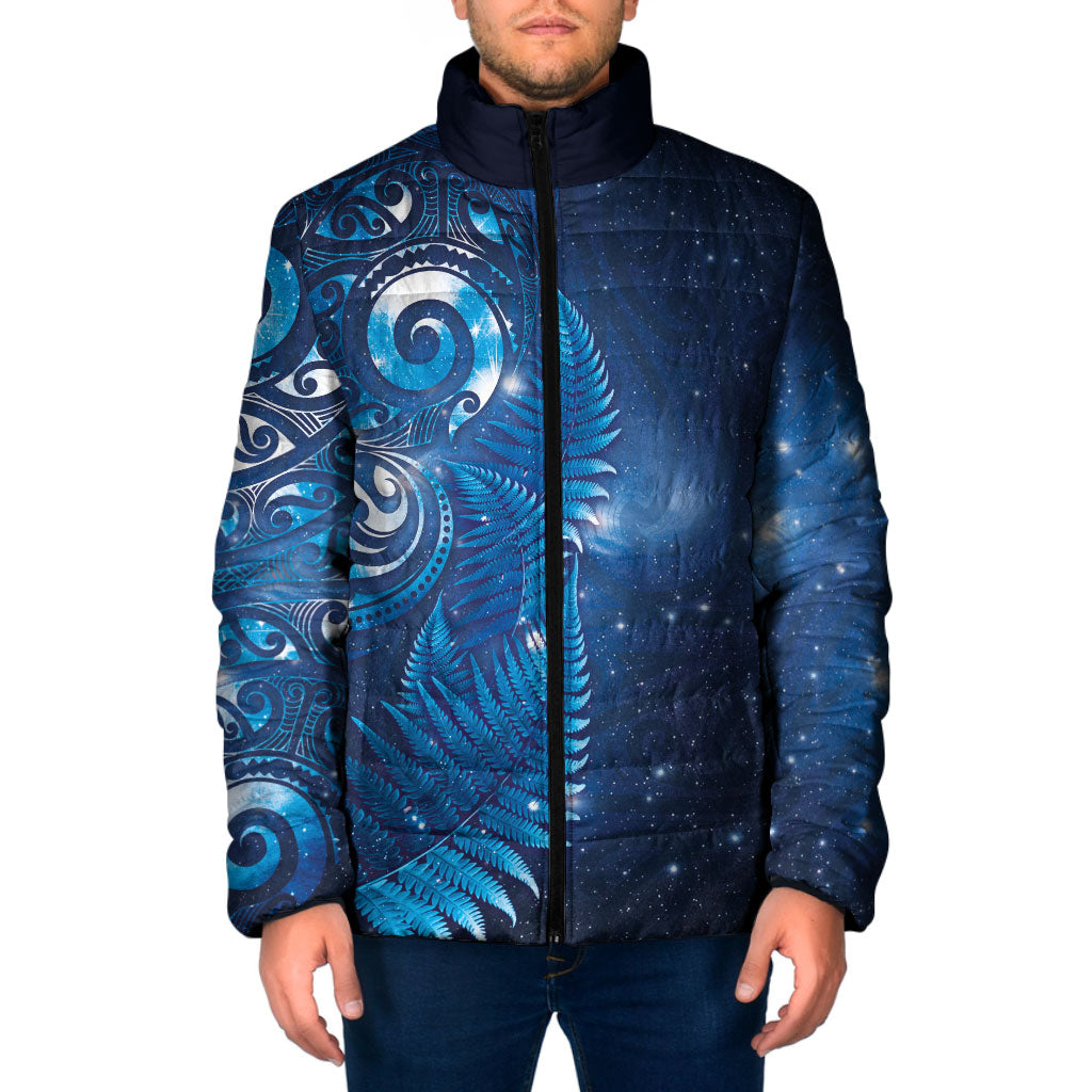 Aotearoa New Zealand New Year Padded Jacket Tribal Koru Tattoo Blue Galaxy Maori Silver Fern LT03 Men Blue - Polynesian Pride