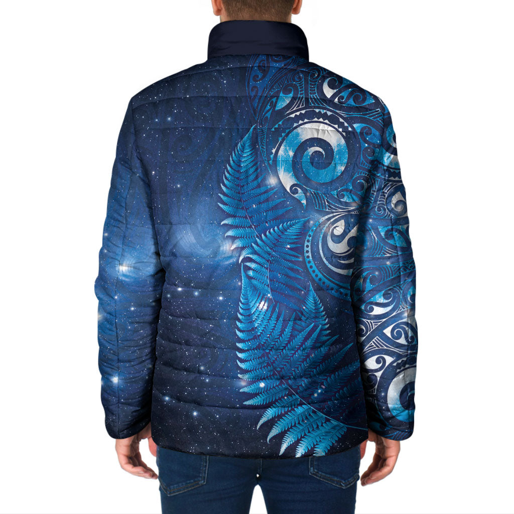 Aotearoa New Zealand New Year Padded Jacket Tribal Koru Tattoo Blue Galaxy Maori Silver Fern LT03 - Polynesian Pride