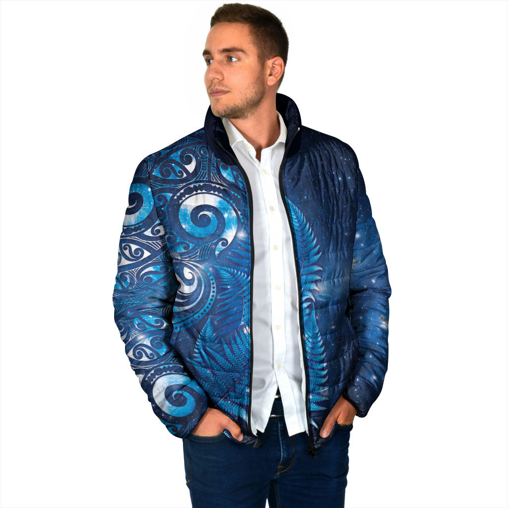 Aotearoa New Zealand New Year Padded Jacket Tribal Koru Tattoo Blue Galaxy Maori Silver Fern LT03 - Polynesian Pride