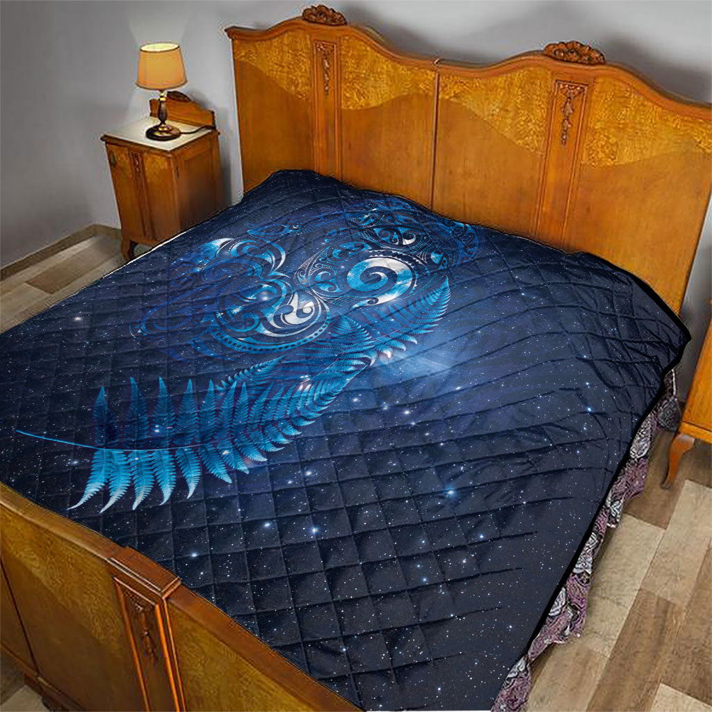 Aotearoa New Zealand New Year Quilt Tribal Koru Tattoo Blue Galaxy Maori Silver Fern LT03 - Polynesian Pride