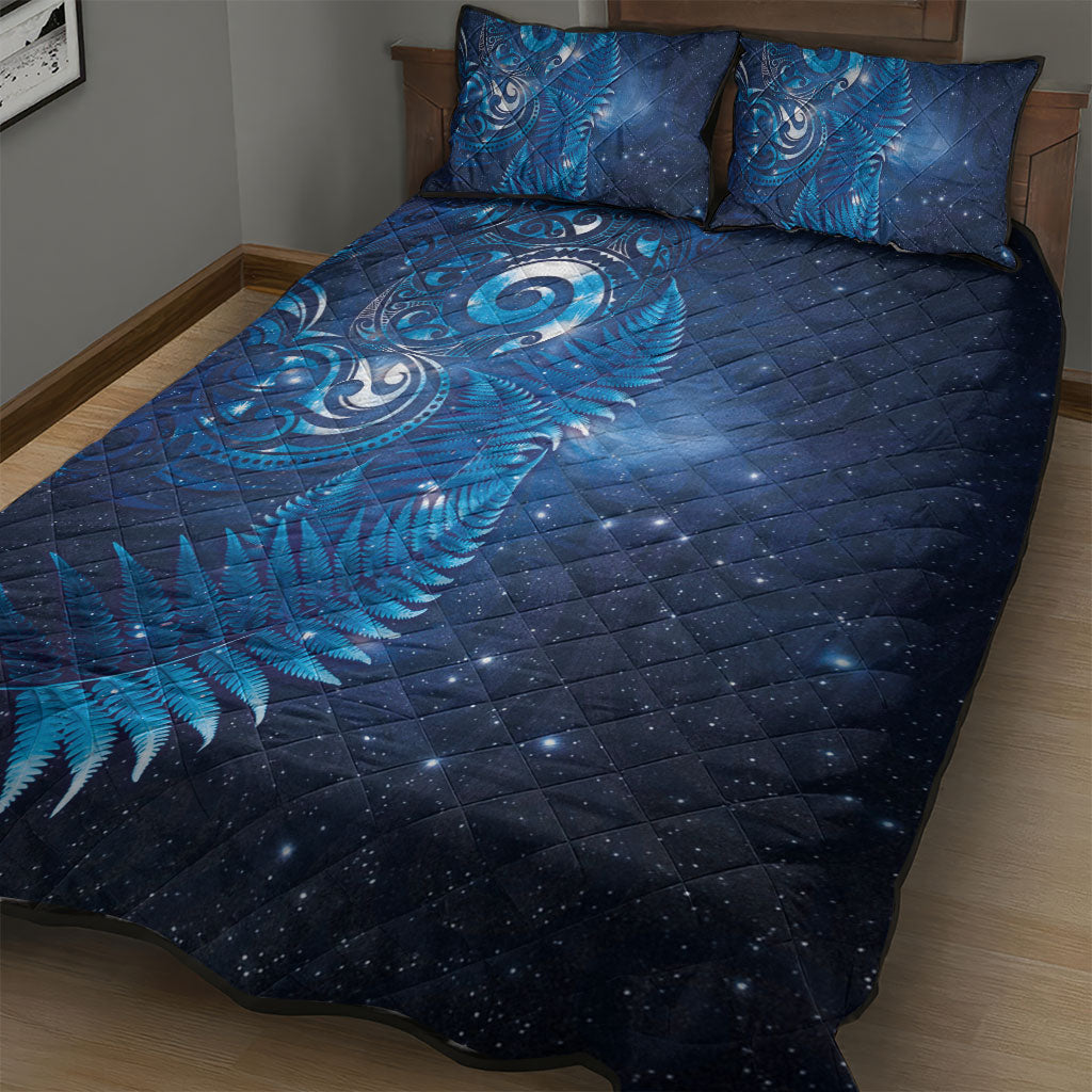 Aotearoa New Zealand New Year Quilt Bed Set Tribal Koru Tattoo Blue Galaxy Maori Silver Fern LT03 - Polynesian Pride