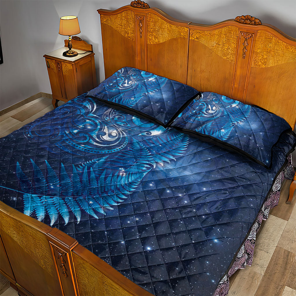 Aotearoa New Zealand New Year Quilt Bed Set Tribal Koru Tattoo Blue Galaxy Maori Silver Fern LT03 - Polynesian Pride