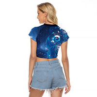 Aotearoa New Zealand New Year Raglan Cropped T Shirt Tribal Koru Tattoo Blue Galaxy Maori Silver Fern