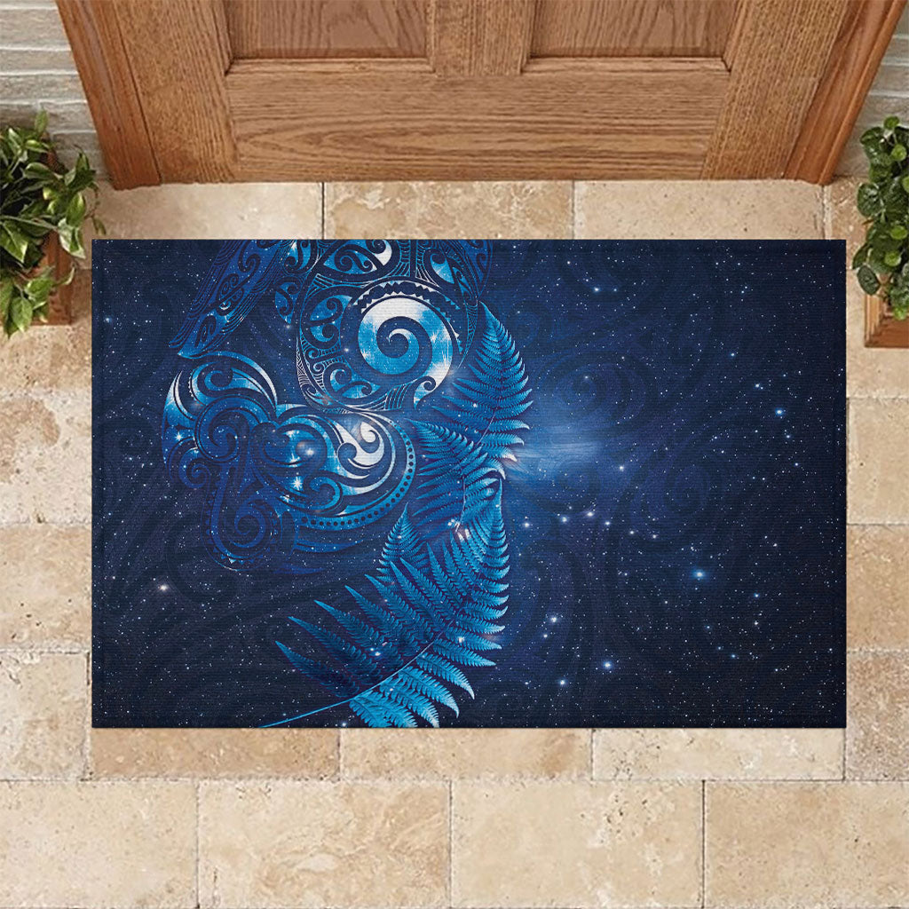 Aotearoa New Zealand New Year Rubber Doormat Tribal Koru Tattoo Blue Galaxy Maori Silver Fern LT03 Blue - Polynesian Pride