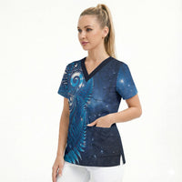 Aotearoa New Zealand New Year Scrub Top Tribal Koru Tattoo Blue Galaxy Maori Silver Fern LT03 - Polynesian Pride