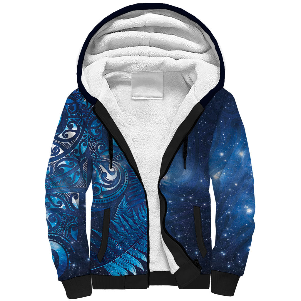 Aotearoa New Zealand New Year Sherpa Hoodie Tribal Koru Tattoo Blue Galaxy Maori Silver Fern LT03 Unisex Blue - Polynesian Pride