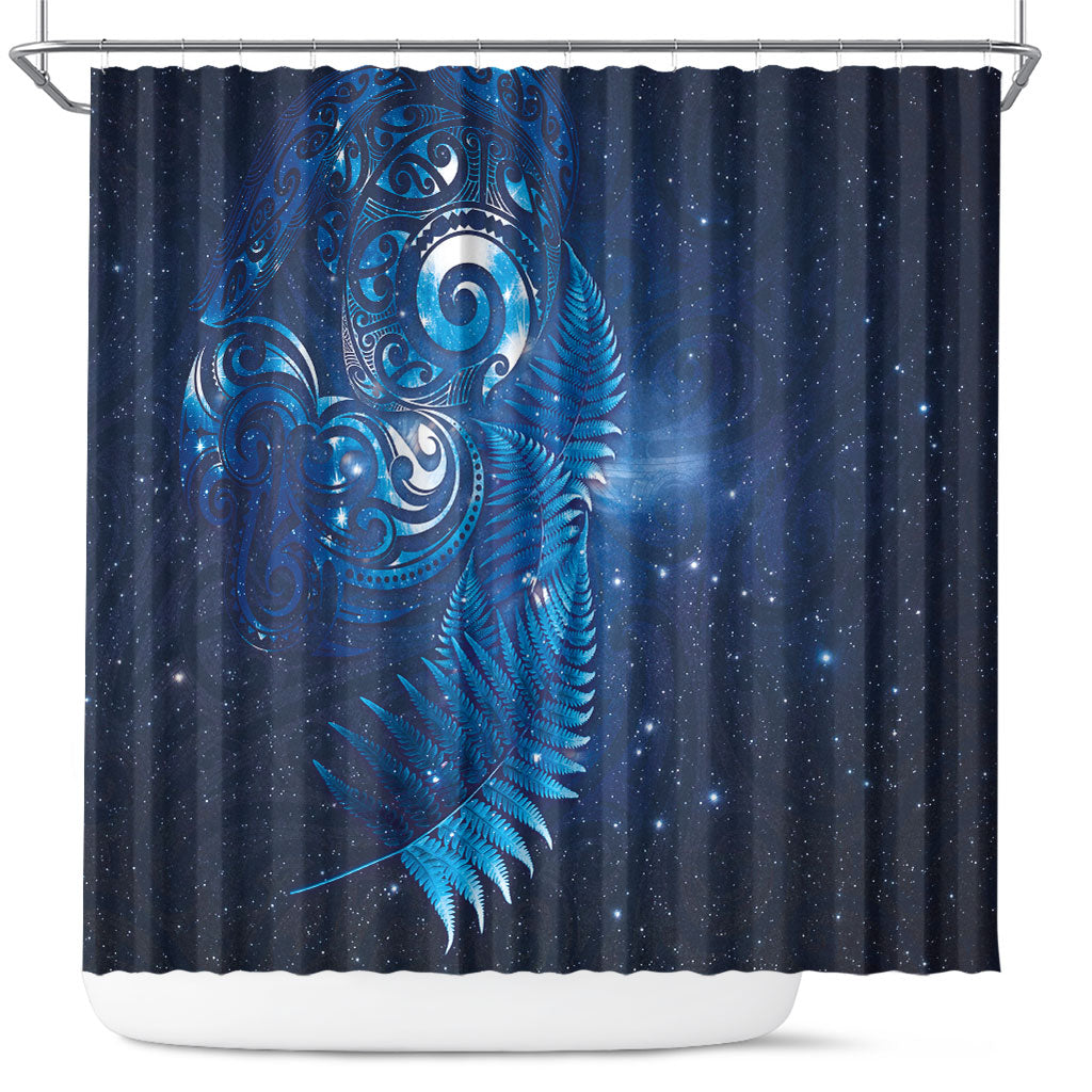 Aotearoa New Zealand New Year Shower Curtain Tribal Koru Tattoo Blue Galaxy Maori Silver Fern