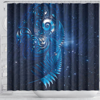 Aotearoa New Zealand New Year Shower Curtain Tribal Koru Tattoo Blue Galaxy Maori Silver Fern