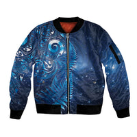 Aotearoa New Zealand New Year Sleeve Zip Bomber Jacket Tribal Koru Tattoo Blue Galaxy Maori Silver Fern LT03 Unisex Blue - Polynesian Pride