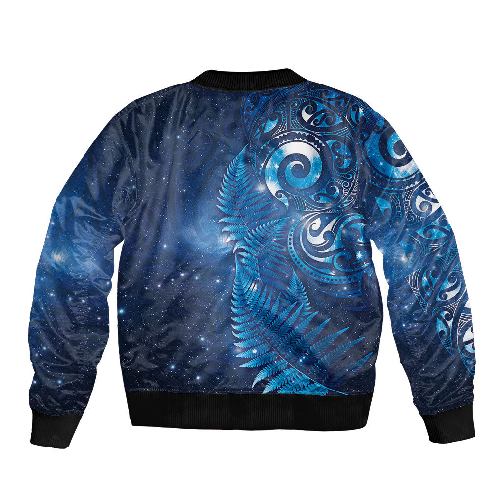 Aotearoa New Zealand New Year Sleeve Zip Bomber Jacket Tribal Koru Tattoo Blue Galaxy Maori Silver Fern LT03 - Polynesian Pride