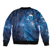 Aotearoa New Zealand New Year Sleeve Zip Bomber Jacket Tribal Koru Tattoo Blue Galaxy Maori Silver Fern LT03 - Polynesian Pride