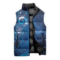 Aotearoa New Zealand New Year Sleeveless Puffer Jacket Tribal Koru Tattoo Blue Galaxy Maori Silver Fern LT03 - Polynesian Pride
