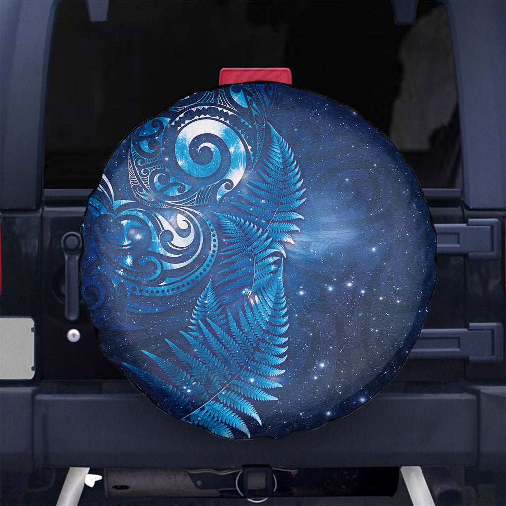 Aotearoa New Zealand New Year Spare Tire Cover Tribal Koru Tattoo Blue Galaxy Maori Silver Fern