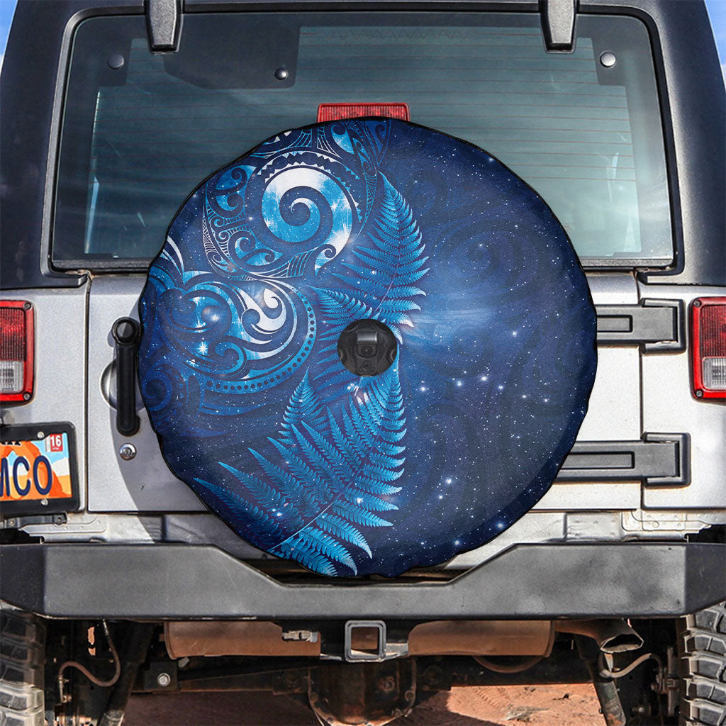Aotearoa New Zealand New Year Spare Tire Cover Tribal Koru Tattoo Blue Galaxy Maori Silver Fern