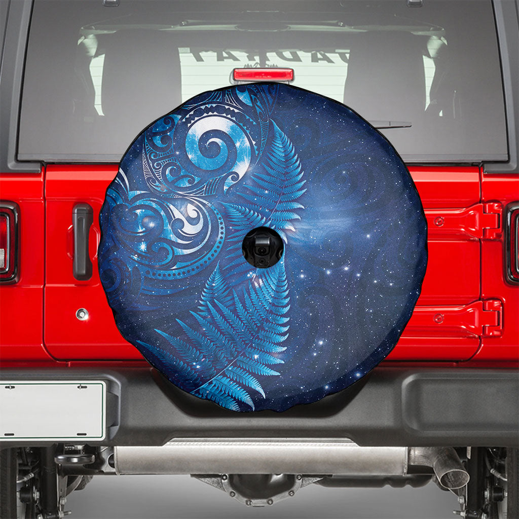 Aotearoa New Zealand New Year Spare Tire Cover Tribal Koru Tattoo Blue Galaxy Maori Silver Fern