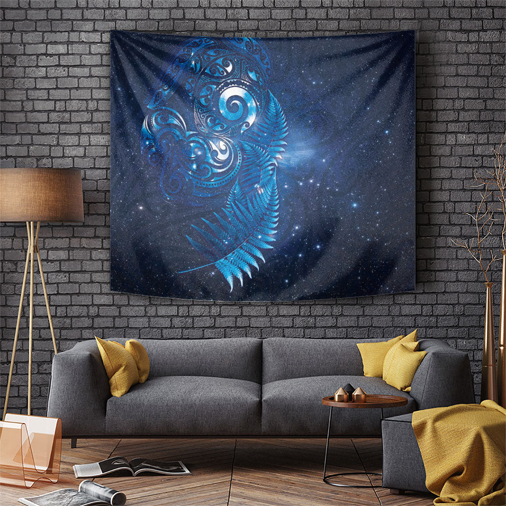Aotearoa New Zealand New Year Tapestry Tribal Koru Tattoo Blue Galaxy Maori Silver Fern LT03 Blue - Polynesian Pride