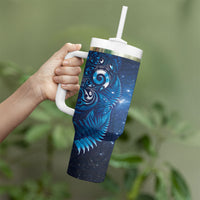 Aotearoa New Zealand New Year Tumbler With Handle Tribal Koru Tattoo Blue Galaxy Maori Silver Fern
