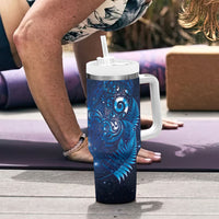 Aotearoa New Zealand New Year Tumbler With Handle Tribal Koru Tattoo Blue Galaxy Maori Silver Fern