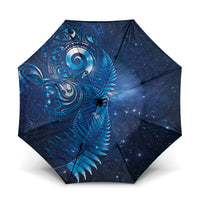 Aotearoa New Zealand New Year Umbrella Tribal Koru Tattoo Blue Galaxy Maori Silver Fern LT03 One Size Folded 11.42 inch Opened Diameter 37.4 inch Blue - Polynesian Pride