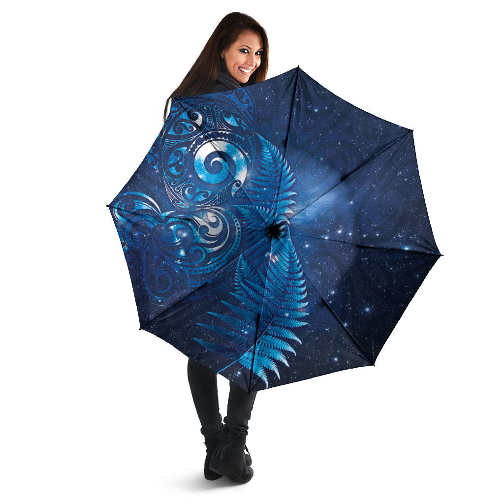 Aotearoa New Zealand New Year Umbrella Tribal Koru Tattoo Blue Galaxy Maori Silver Fern LT03 - Polynesian Pride