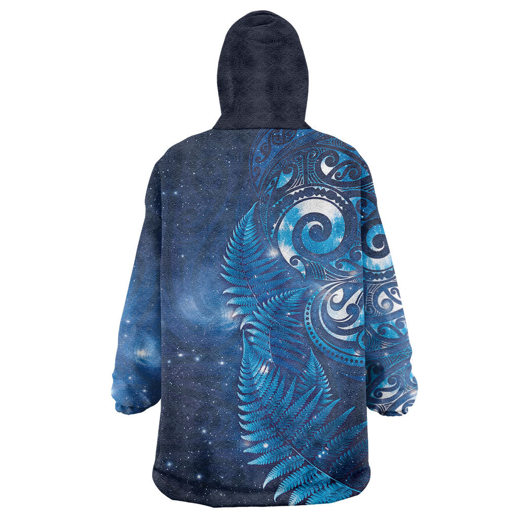 Aotearoa New Zealand New Year Wearable Blanket Hoodie Tribal Koru Tattoo Blue Galaxy Maori Silver Fern LT03 - Polynesian Pride