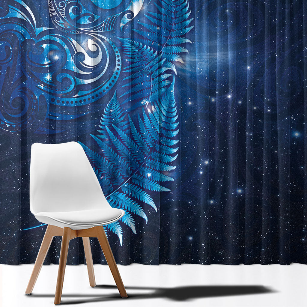 Aotearoa New Zealand New Year Window Curtain Tribal Koru Tattoo Blue Galaxy Maori Silver Fern LT03 - Polynesian Pride