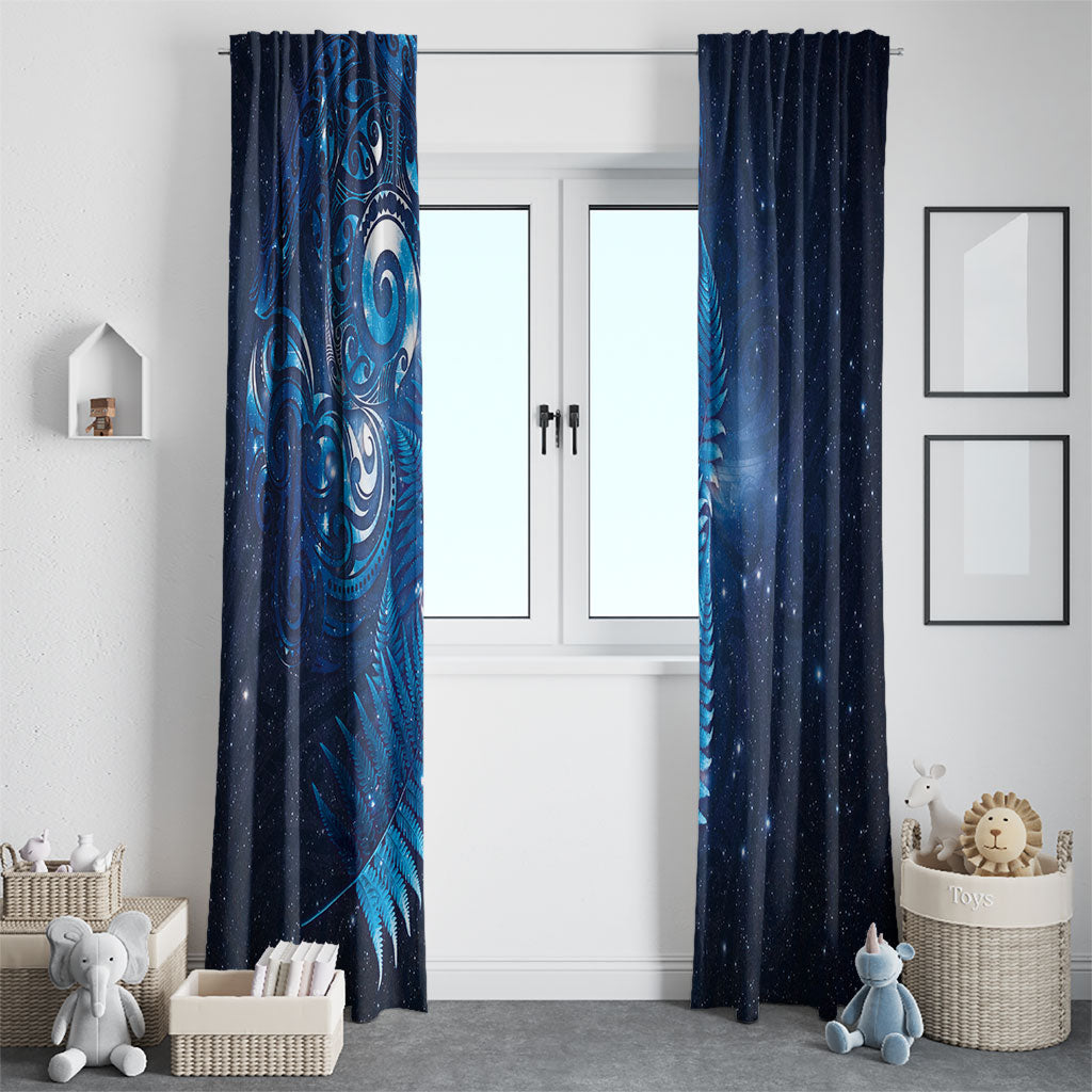Aotearoa New Zealand New Year Window Curtain Tribal Koru Tattoo Blue Galaxy Maori Silver Fern LT03 - Polynesian Pride